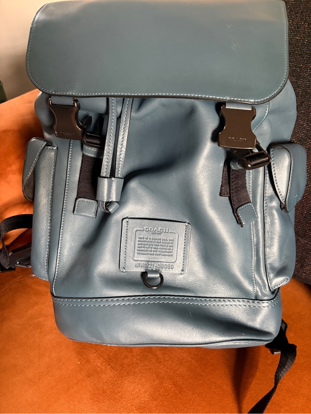 Coach Leather Backpack in Slate Blue